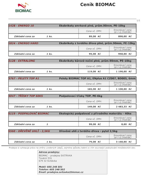 Aktuální ceník Biomac - Flamex Svitávka